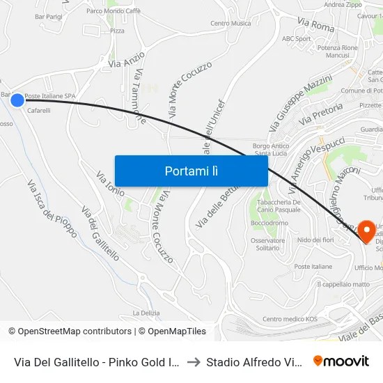 Via Del Gallitello - Pinko Gold Island to Stadio Alfredo Viviani map