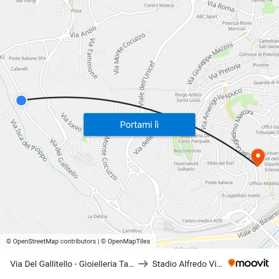 Via Del Gallitello - Gioielleria Tancredi to Stadio Alfredo Viviani map