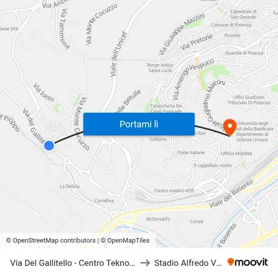 Via Del Gallitello - Centro Teknomedical to Stadio Alfredo Viviani map