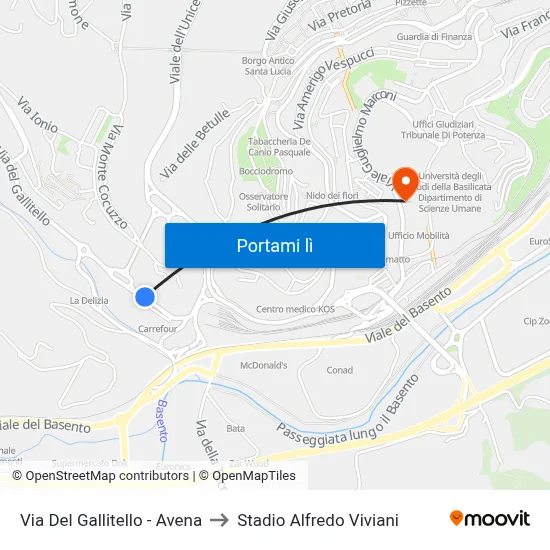 Via Del Gallitello - Avena to Stadio Alfredo Viviani map