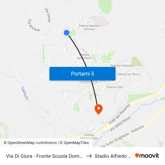 Via Di Giura - Fronte Scuola Domenico Savio to Stadio Alfredo Viviani map