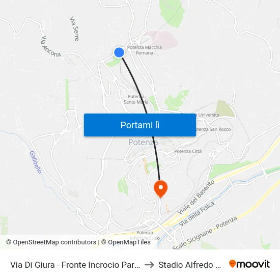 Via Di Giura - Fronte Incrocio Parco Aurora to Stadio Alfredo Viviani map