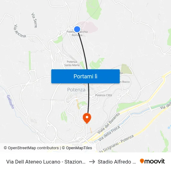 Via Dell Ateneo Lucano - Stazione Ospedale to Stadio Alfredo Viviani map