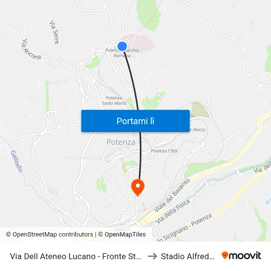 Via Dell Ateneo Lucano - Fronte Stazione Ospedale to Stadio Alfredo Viviani map