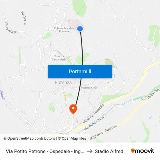 Via Potito Petrone - Ospedale - Ingresso Padiglioni to Stadio Alfredo Viviani map