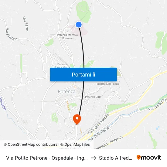 Via Potito Petrone - Ospedale - Ingresso Principale to Stadio Alfredo Viviani map