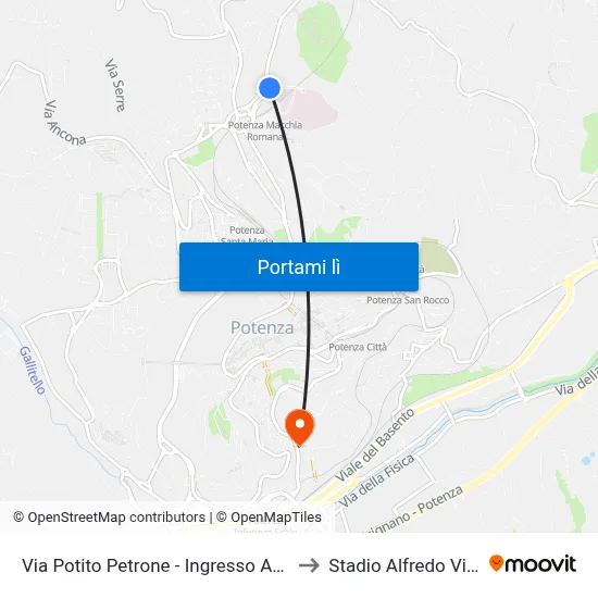 Via Potito Petrone - Ingresso Asp/Sert to Stadio Alfredo Viviani map