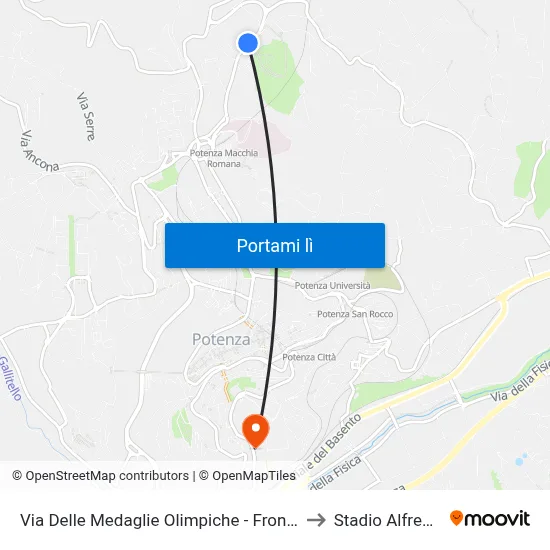 Via Delle Medaglie Olimpiche - Fronte Parco Elisa Claps to Stadio Alfredo Viviani map