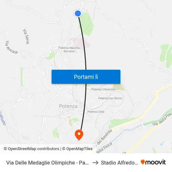 Via Delle Medaglie Olimpiche - Parco Elisa Claps to Stadio Alfredo Viviani map