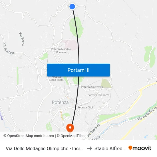 Via Delle Medaglie Olimpiche - Incrocio Giovanni XXIII to Stadio Alfredo Viviani map
