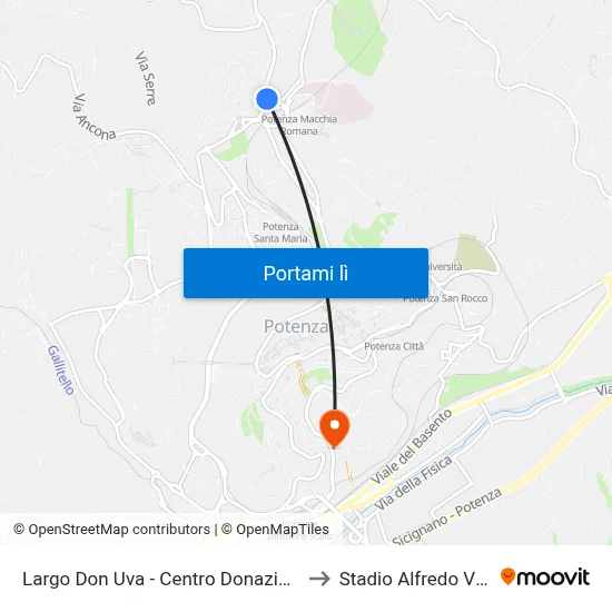 Largo Don Uva - Centro Donazione Avis to Stadio Alfredo Viviani map