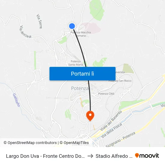 Largo Don Uva - Fronte Centro Donazione Avis to Stadio Alfredo Viviani map