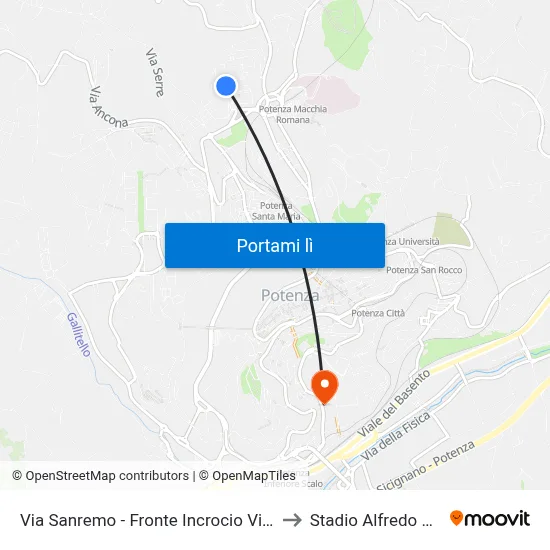 Via Sanremo - Fronte Incrocio Via Alassio to Stadio Alfredo Viviani map