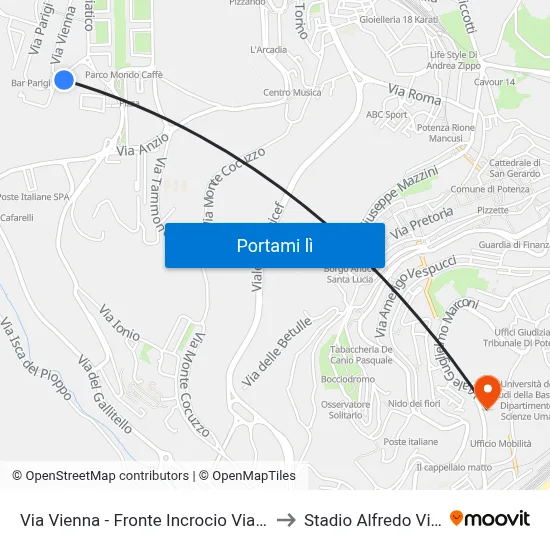 Via Vienna - Fronte Incrocio Via Vienna to Stadio Alfredo Viviani map