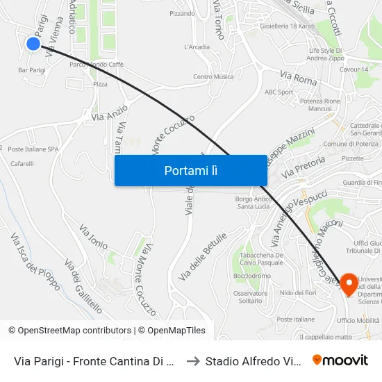 Via Parigi - Fronte Cantina Di Bacco to Stadio Alfredo Viviani map