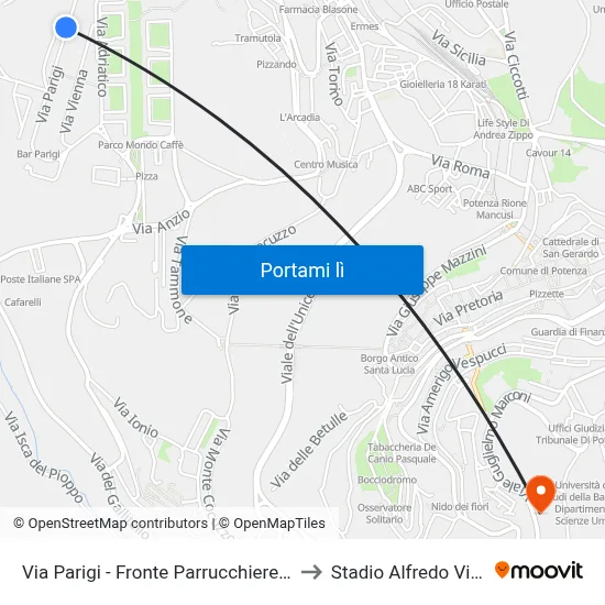 Via Parigi - Fronte Parrucchiere on Air to Stadio Alfredo Viviani map