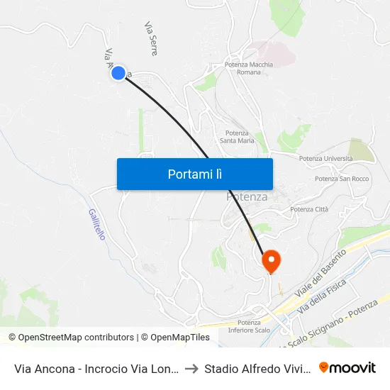 Via Ancona - Incrocio Via Londra to Stadio Alfredo Viviani map