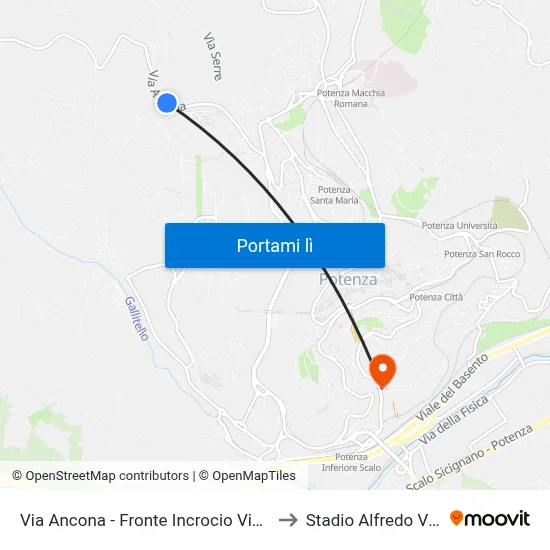 Via Ancona - Fronte Incrocio Via Londra to Stadio Alfredo Viviani map