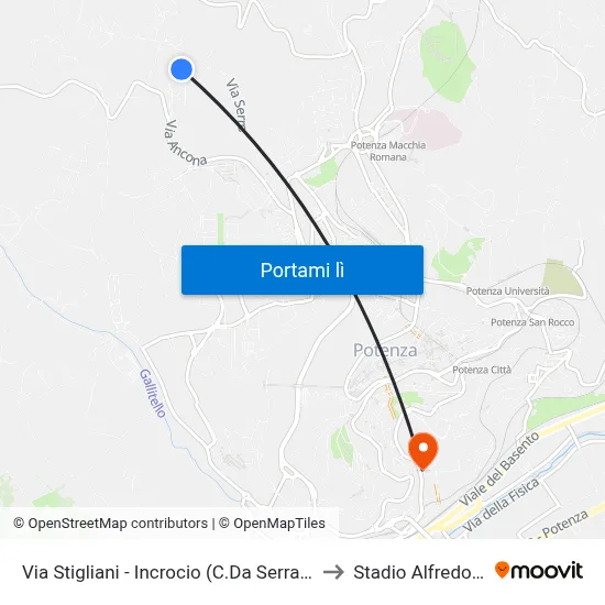 Via Stigliani - Incrocio (C.Da Serra-Via Alianello) to Stadio Alfredo Viviani map