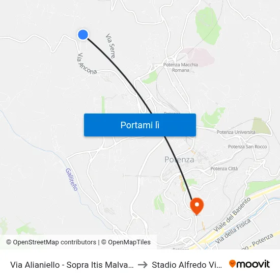 Via Alianiello - Sopra Itis Malvaccaro to Stadio Alfredo Viviani map