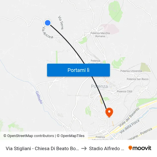 Via Stigliani - Chiesa Di Beato Bonaventura to Stadio Alfredo Viviani map