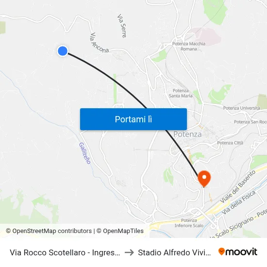 Via Rocco Scotellaro - Ingresso to Stadio Alfredo Viviani map