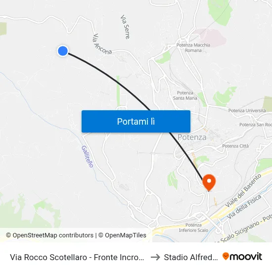 Via Rocco Scotellaro - Fronte Incrocio Via Dei Molinari to Stadio Alfredo Viviani map
