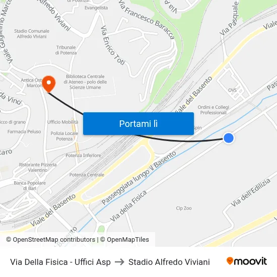 Via Della Fisica - Uffici Asp to Stadio Alfredo Viviani map