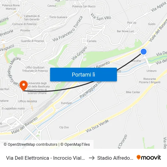 Via Dell Elettronica - Incrocio Viale Del Basento to Stadio Alfredo Viviani map