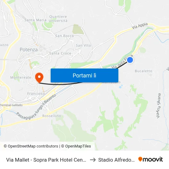 Via Mallet - Sopra Park Hotel Centro Congressi to Stadio Alfredo Viviani map