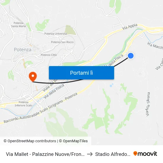 Via Mallet - Palazzine Nuove/Fronte Yes School to Stadio Alfredo Viviani map