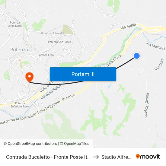 Contrada Bucaletto - Fronte Poste It./Trattoria Triminiedd to Stadio Alfredo Viviani map