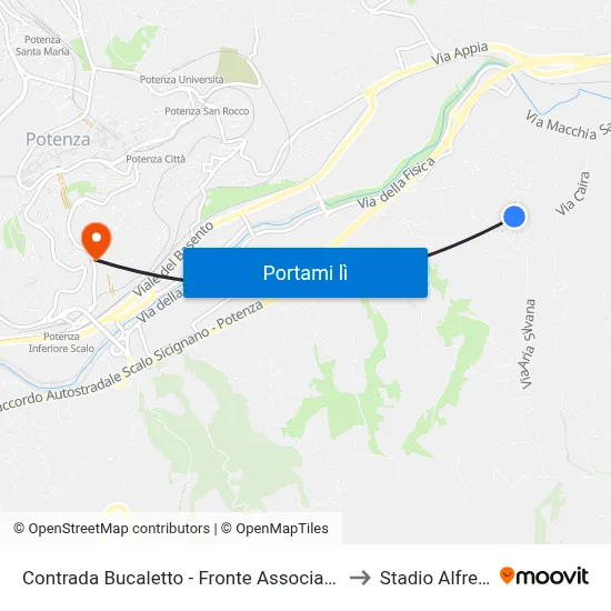 Contrada Bucaletto - Fronte Associazione La Nuova Cittadella to Stadio Alfredo Viviani map