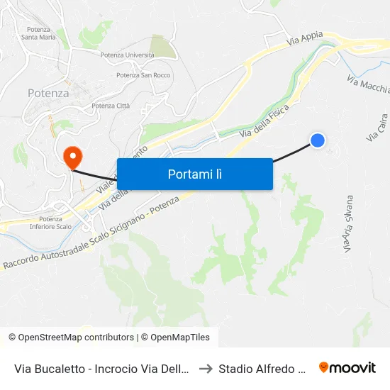 Via Bucaletto - Incrocio Via Delle Primule to Stadio Alfredo Viviani map
