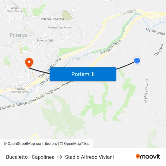 Bucaletto - Capolinea to Stadio Alfredo Viviani map