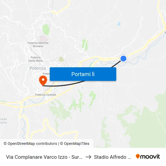 Via Complanare Varco Izzo - Surgelmarket to Stadio Alfredo Viviani map