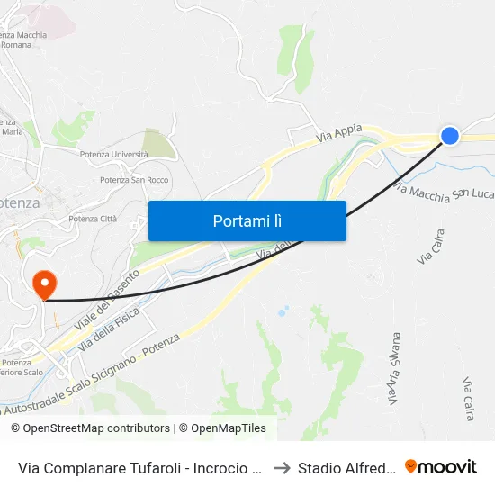 Via Complanare Tufaroli - Incrocio Costa Della Gaveta to Stadio Alfredo Viviani map