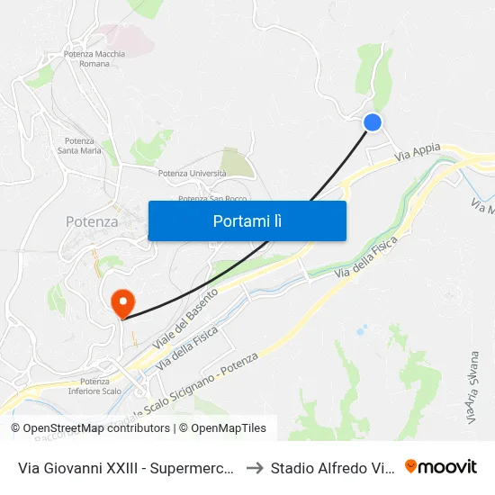 Via Giovanni XXIII - Supermercato Md to Stadio Alfredo Viviani map