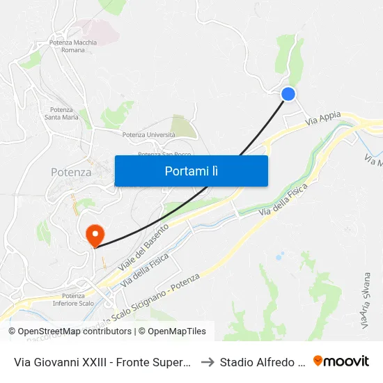 Via Giovanni XXIII - Fronte Supermercato Md to Stadio Alfredo Viviani map