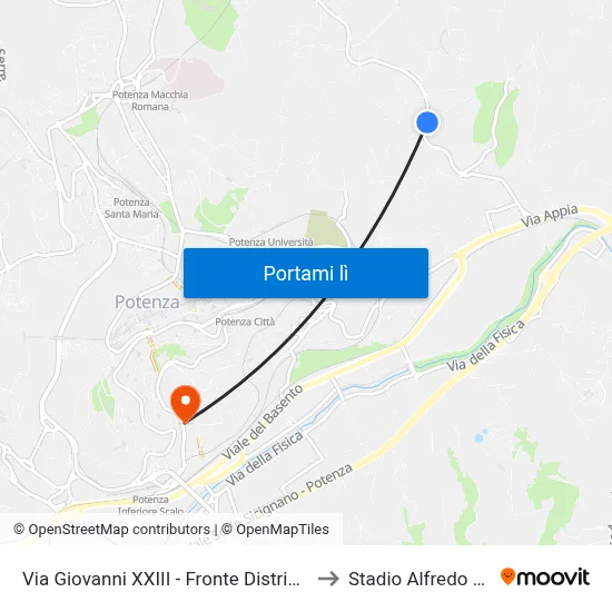 Via Giovanni XXIII - Fronte Distributore Mvs to Stadio Alfredo Viviani map