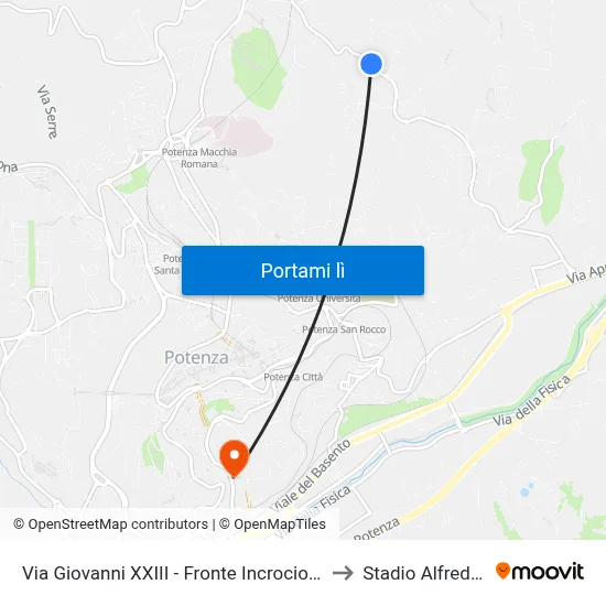 Via Giovanni XXIII - Fronte Incrocio Piani Del Mattino to Stadio Alfredo Viviani map
