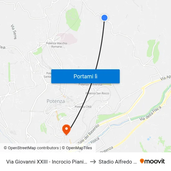 Via Giovanni XXIII - Incrocio Piani Del Mattino to Stadio Alfredo Viviani map