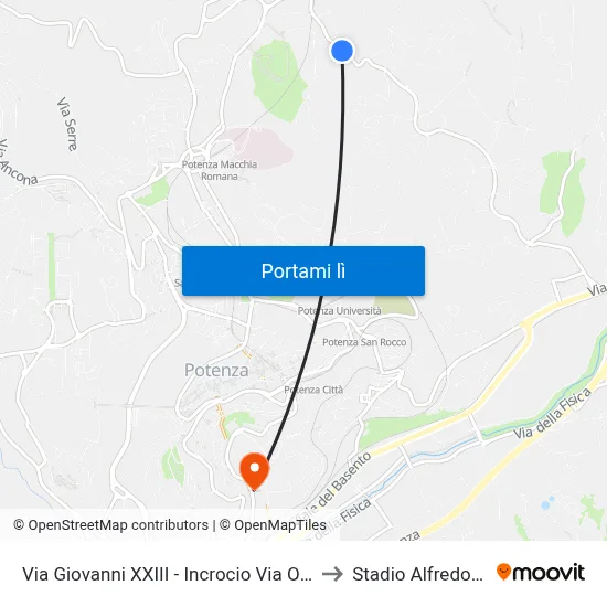 Via Giovanni XXIII - Incrocio Via Oscar Romero to Stadio Alfredo Viviani map