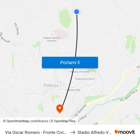 Via Oscar Romero - Fronte Civico N. 29 to Stadio Alfredo Viviani map
