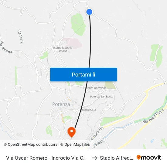 Via Oscar Romero - Incrocio Via Capitini-Capolinea 2 to Stadio Alfredo Viviani map