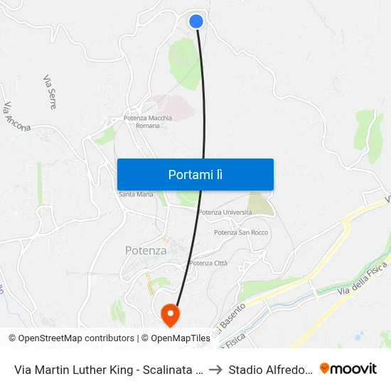 Via Martin Luther King - Scalinata Chiara Lubich to Stadio Alfredo Viviani map