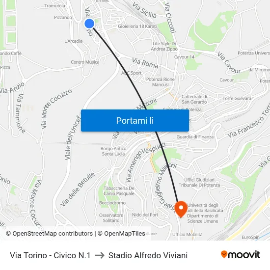 Via Torino - Civico N.1 to Stadio Alfredo Viviani map