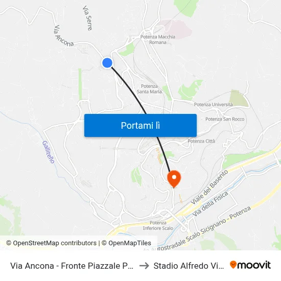 Via Ancona - Fronte Piazzale Pescara to Stadio Alfredo Viviani map