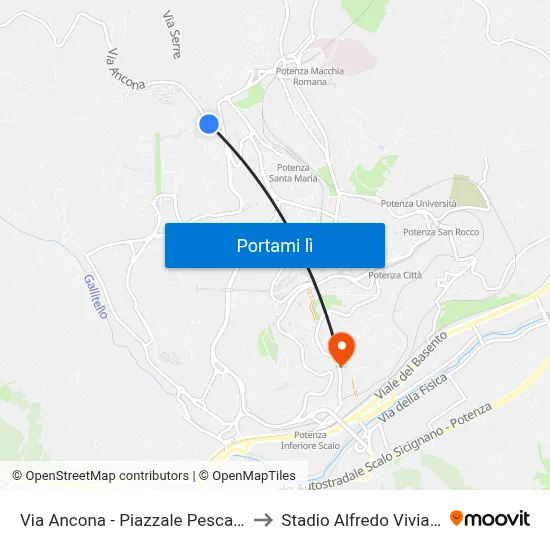 Via Ancona - Piazzale Pescara to Stadio Alfredo Viviani map
