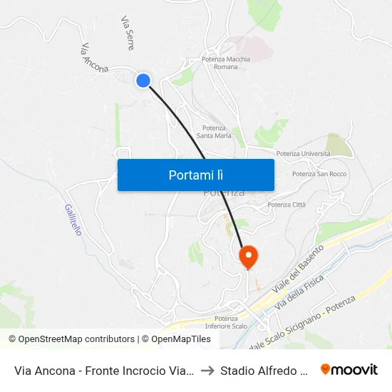 Via Ancona - Fronte Incrocio Via Messina to Stadio Alfredo Viviani map